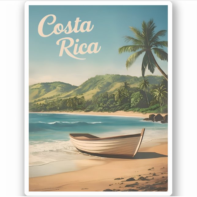 Pegatina Viajes de época Costa Rica Retro Escenario costero (Anverso)
