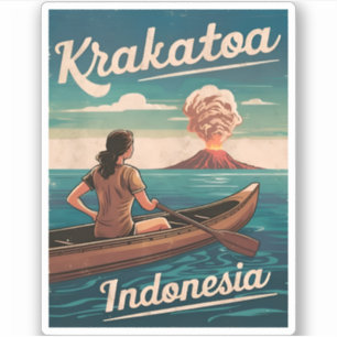 Pegatina Viajes de época Cracoatoa Indonesia Retro Escenari