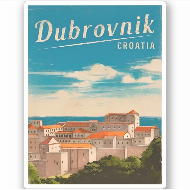 Pegatina Viajes de época Dubrovnik Croacia Retro Escenario (Anverso)