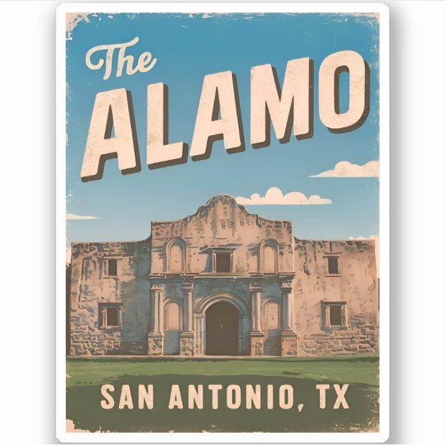 Pegatina Viajes de época El Álamo Texas Retro Graphic (Anverso)