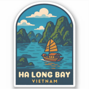 Pegatina Viajes de época Ha Long Bay Vietnam Retro Escenari