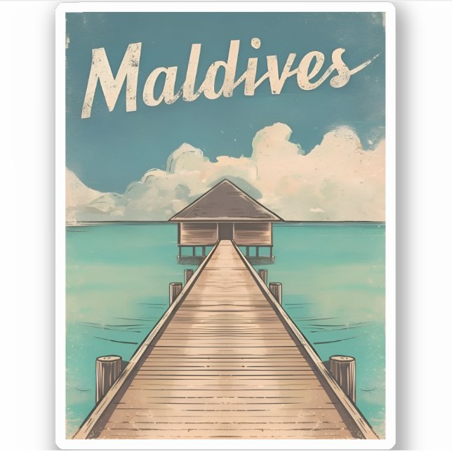 Pegatina Viajes de época Isla de Maldivas Retro Escenario (Anverso)