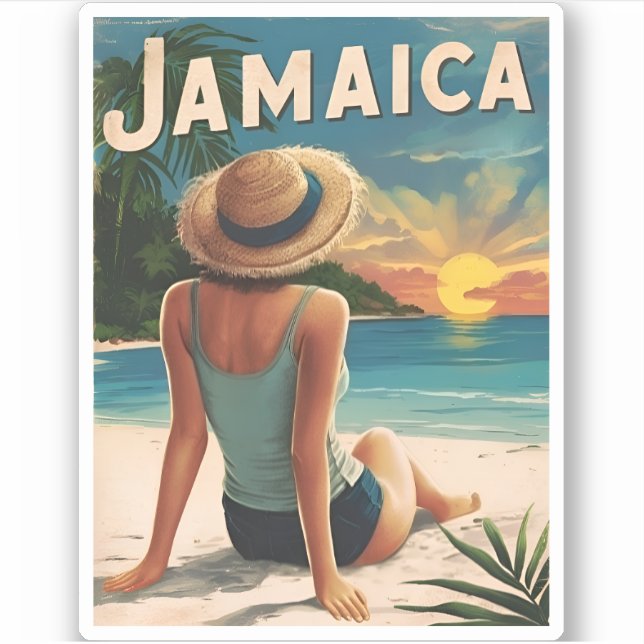 Pegatina Viajes de época Jamaica Tropical Beach Retro Escen (Anverso)