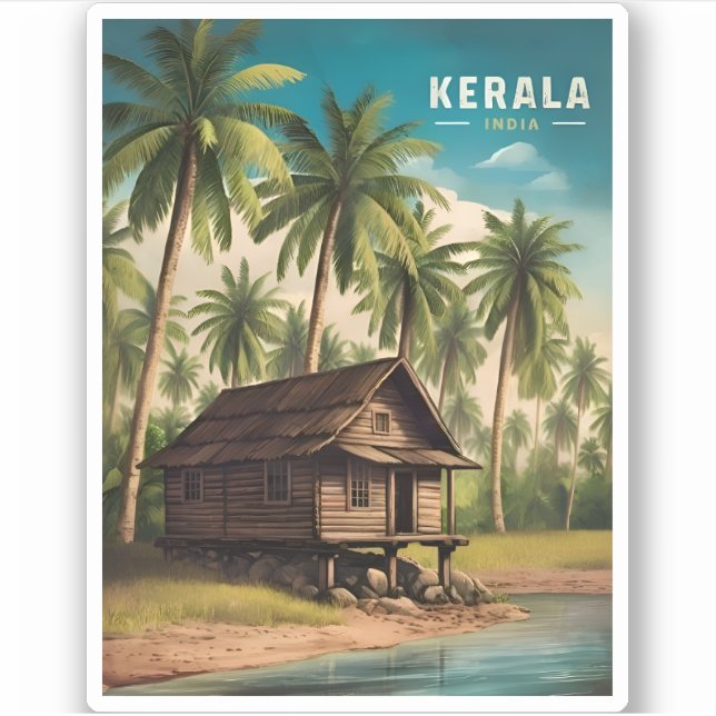Pegatina Viajes de época Kerala India Retro Scenic (Anverso)
