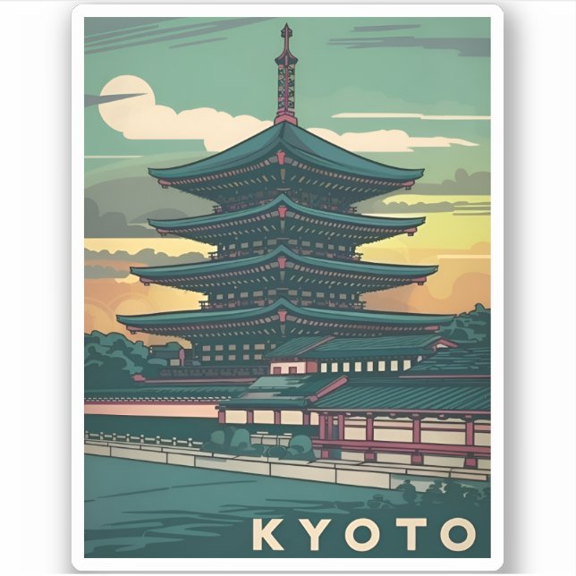 Pegatina Viajes de época Kioto Japón Gráfico retro (Anverso)