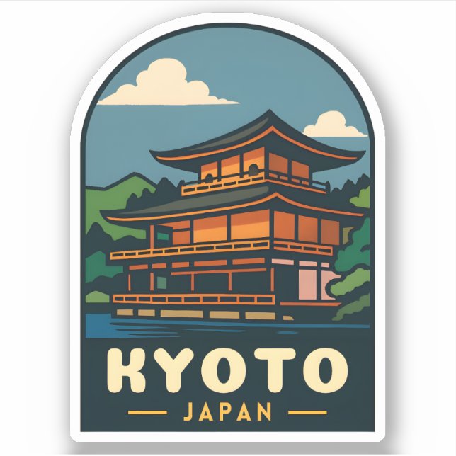 Pegatina Viajes de época Kioto Japón Paisaje retro escénico (Anverso)