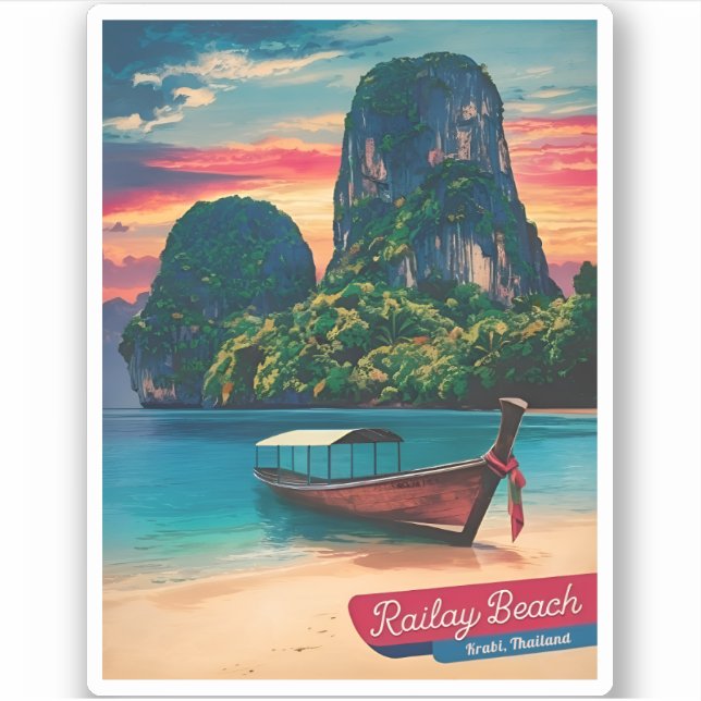 Pegatina Viajes de época Krabi Tailandia Sunset Beach (Anverso)