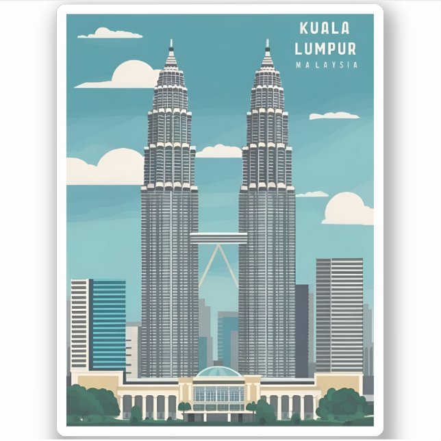 Pegatina Viajes de época Kuala Lumpur Malasia Gráfico retro (Anverso)