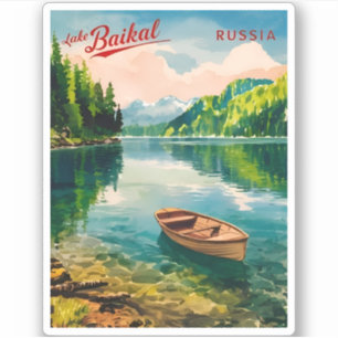 Pegatina Viajes de época Lago Baikal Rusia Retro Escenario