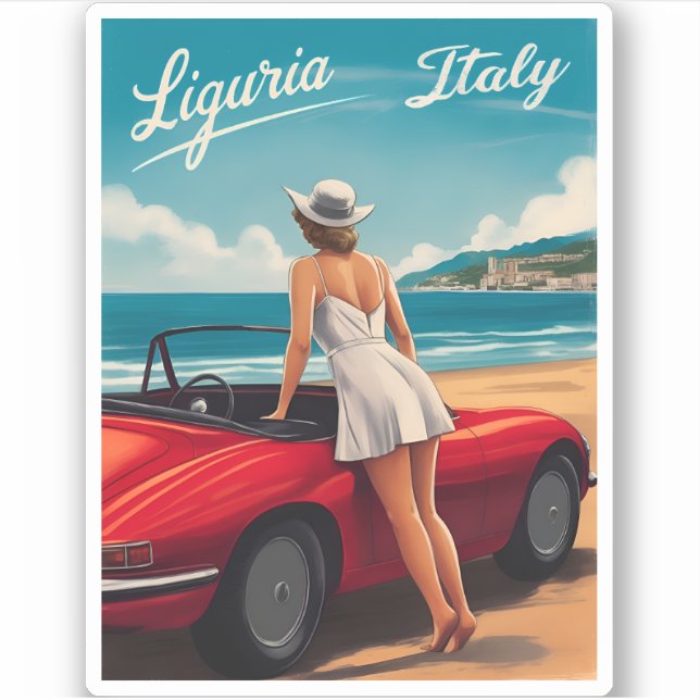 Pegatina Viajes de época Liguria Italia Retro Escenario de  (Anverso)