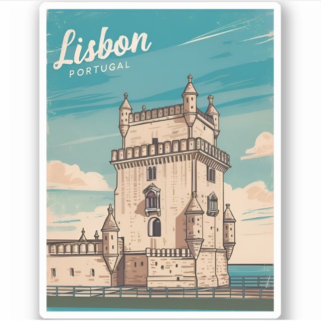 Pegatina Viajes de época Lisboa Portugal Retro Scenic (Anverso)