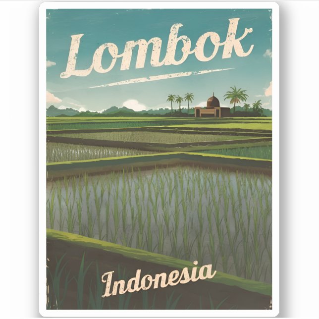 Pegatina Viajes de época Lombok Indonesia Retro Scenic (Anverso)