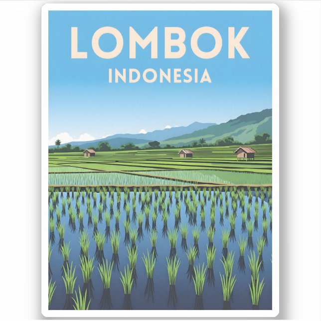 Pegatina Viajes de época Lombok Indonesia Retro Scenic (Anverso)