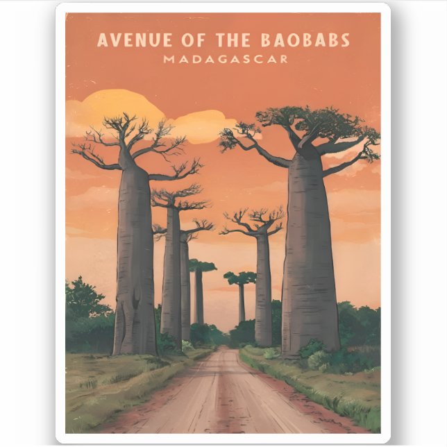 Pegatina Viajes de época Madagascar Paisaje de baobab Trees (Anverso)