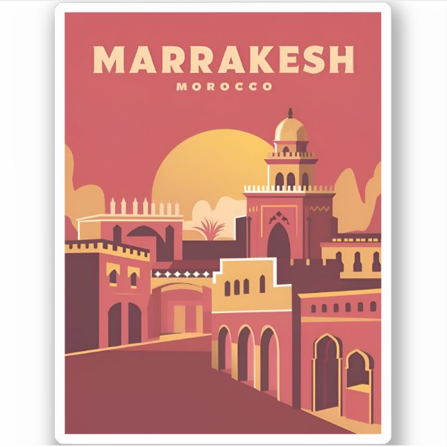 Pegatina Viajes de época Marrakech Marruecos Retro Escenari (Anverso)
