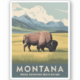 Pegatina Viajes de época Montana Bison Wildlife Retro Escen