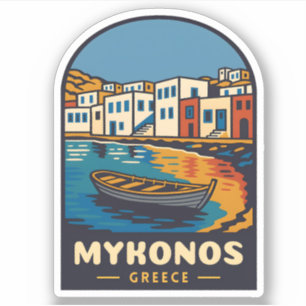 Pegatina Viajes de época Mykonos Grecia Isla Retro