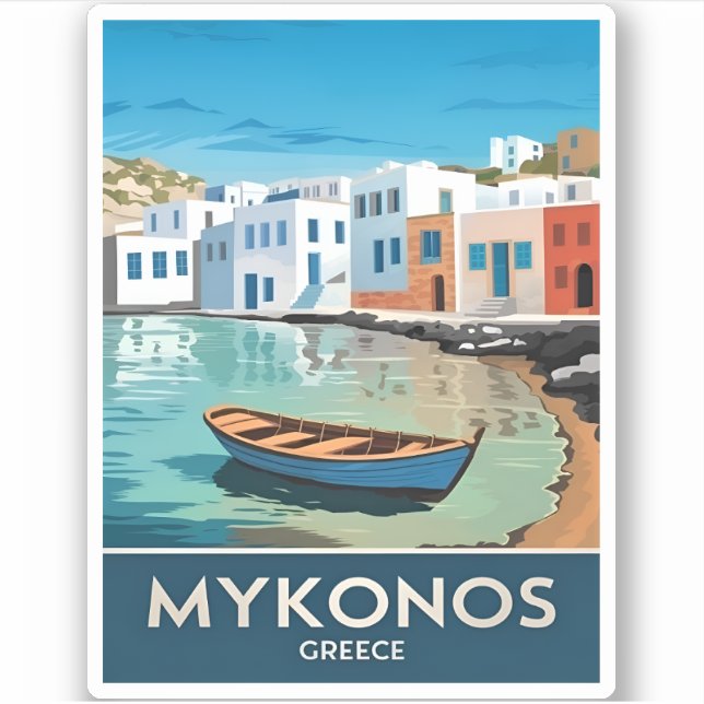 Pegatina Viajes de época Mykonos Grecia Paisaje costero (Anverso)