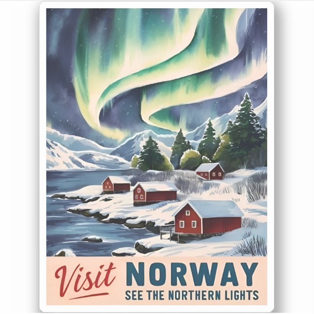 Pegatina Viajes de época Noruega Luces del Norte Retro Esce (Anverso)