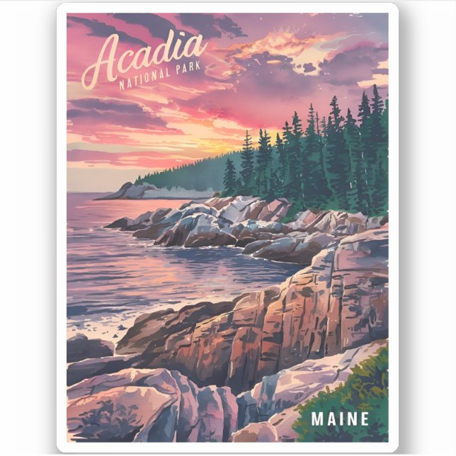 Pegatina Viajes de época Parque Nacional Acadia Mar Maine (Anverso)