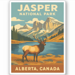 Pegatina Viajes de época Parque Nacional Jasper Gráfico Ret