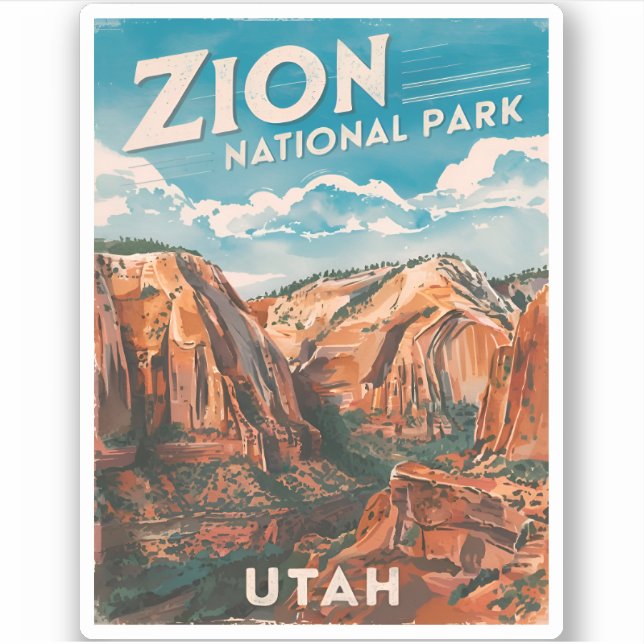 Pegatina Viajes de época Parque Nacional Zion Utah Retro (Anverso)