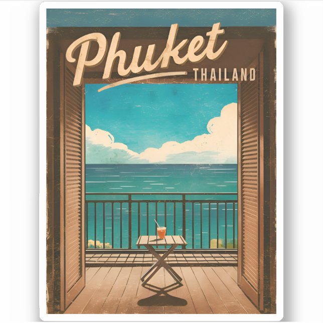Pegatina Viajes de época Phuket Thailand Retro Scenic (Anverso)