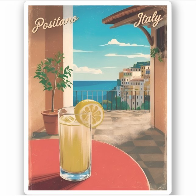 Pegatina Viajes de época Positano Italia Retro Escenario (Anverso)