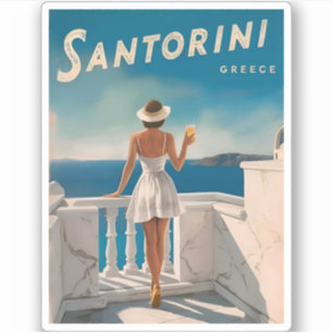Pegatina Viajes de época Santorini Grecia Retro Scenic
