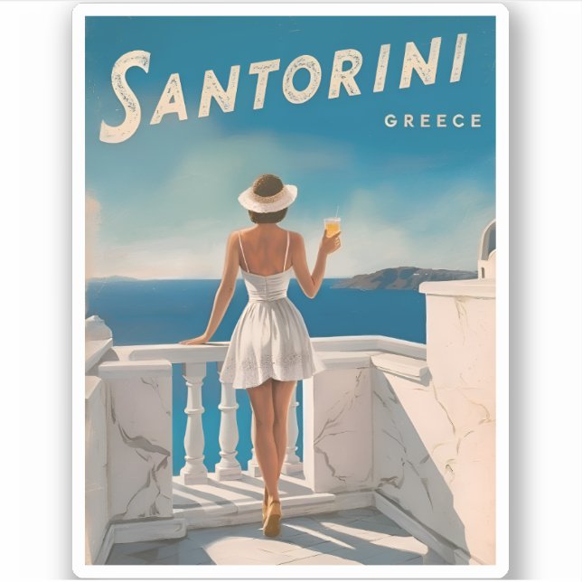 Pegatina Viajes de época Santorini Grecia Retro Scenic (Anverso)