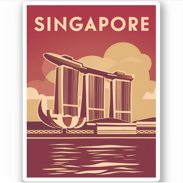 Pegatina Viajes de época Singapur Ciudad Retro Escenario (Anverso)