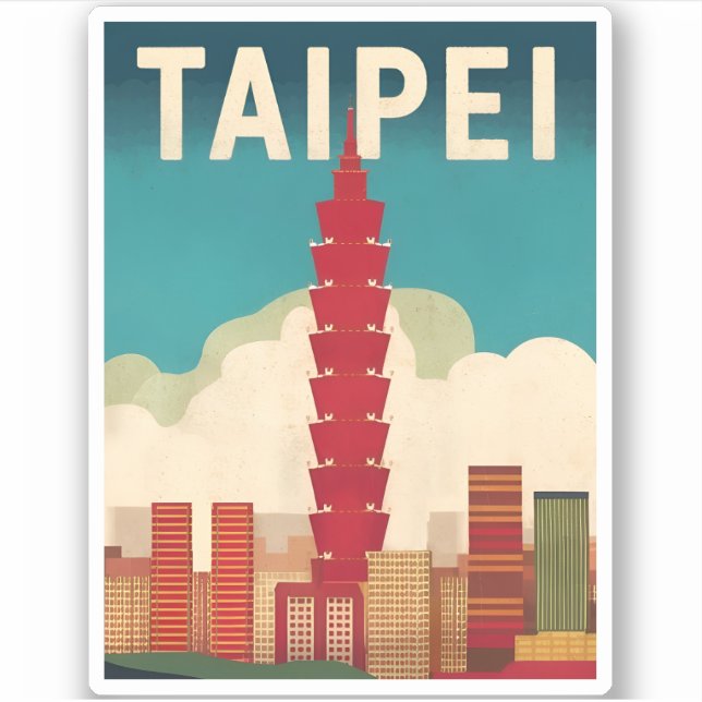 Pegatina Viajes de época Taipei 101 Taiwan Retro Graphic (Anverso)