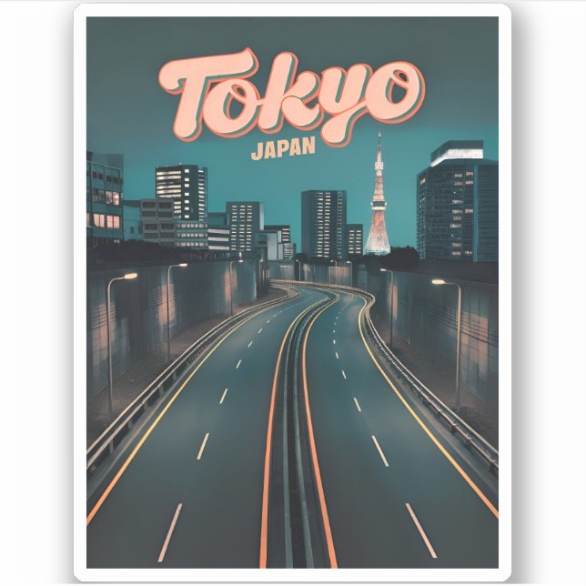 Pegatina Viajes de época Tokio paisaje urbano retro de Japó (Anverso)