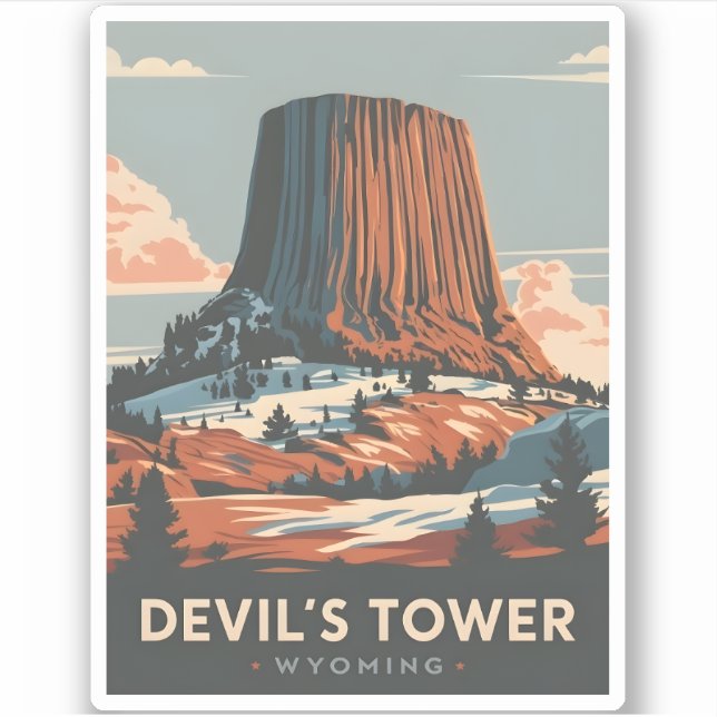 Pegatina Viajes de época Torre del Diablo Wyoming Retro Esc (Anverso)