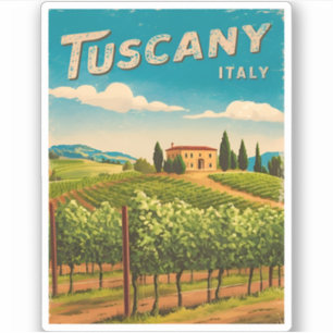 Pegatina Viajes de época Toscana Italia Retro Escenario