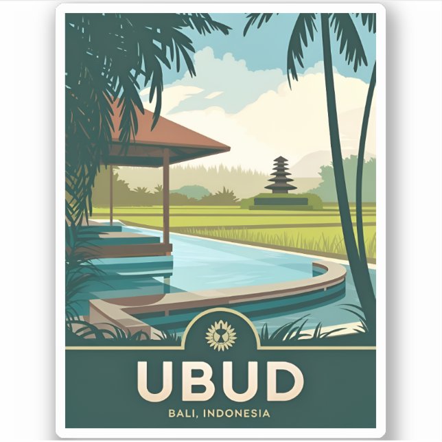 Pegatina Viajes de época Ubud Bali Indonesia Retro Scenic (Anverso)
