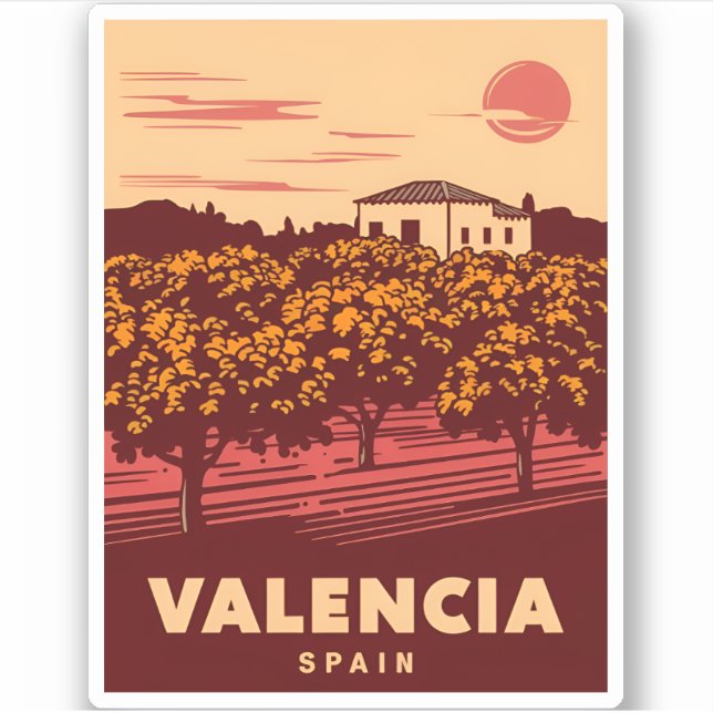 Pegatina Viajes de época Valencia España Paisaje Retro (Anverso)