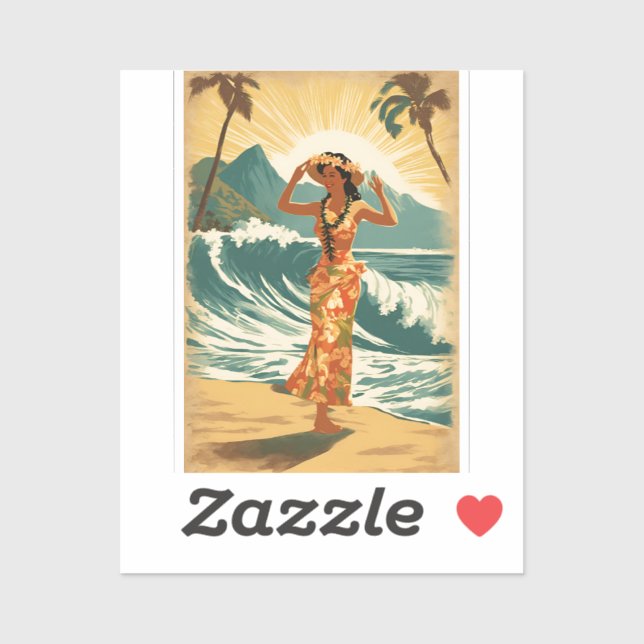 Pegatina Viajes de estilo hawaiano de época Honolulu Mid-Pa (Hoja)