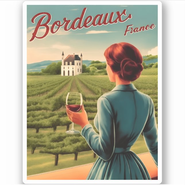 Pegatina Viajes de moda Burdeos Francia Retro Scenic (Anverso)