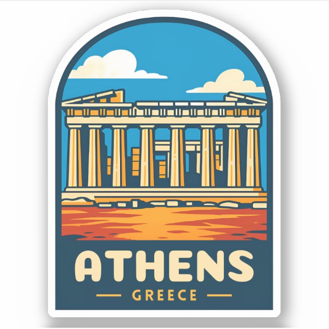 Pegatina Viajes retro vintage Atenas Grecia Partenón (Anverso)
