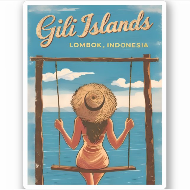 Pegatina Viajes retro vintage Islas Gili Lombok Indonesia (Anverso)