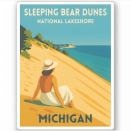 Pegatina Viajes Retro Vintage Michigan Dunas del Oso Durmie