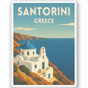 Pegatina Viajes Retro Vintage Santorini Grecia Costera