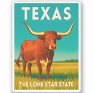 Pegatina Viajes Retro Vintage Texas Longhorn Ganado