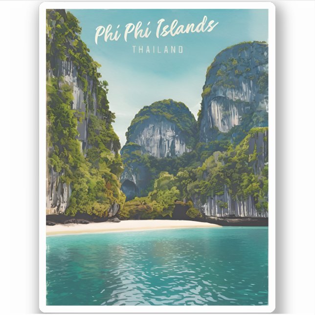 Pegatina Viajes vintage Islas Phi Phi Retro Tailandia (Anverso)