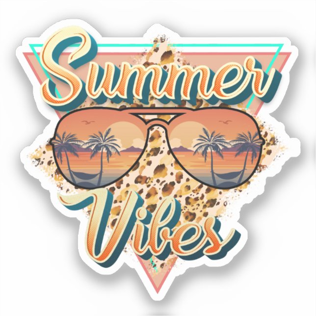Pegatina Vibes de verano | Gafas de sol antiguas | Beach Su (Anverso)