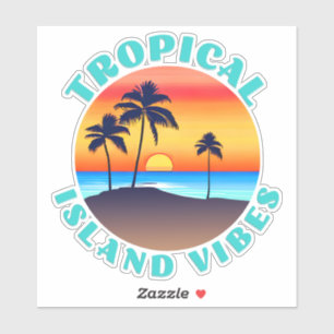 Pegatina Vibes tropicales, puesta de sol con palmeras
