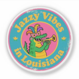 Pegatina Vibraciones Jazzy_ caimán de Louisiana con máscara