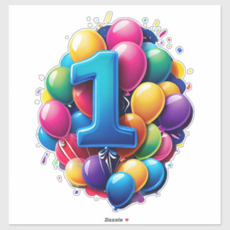 Pegatina Vibrant Balloon Cluster With Large Number One