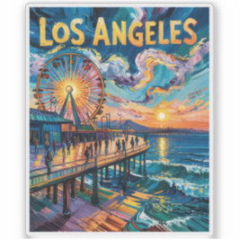 Pegatina Vibrant Los Angeles Pier Sunset Van Gogh Vintage